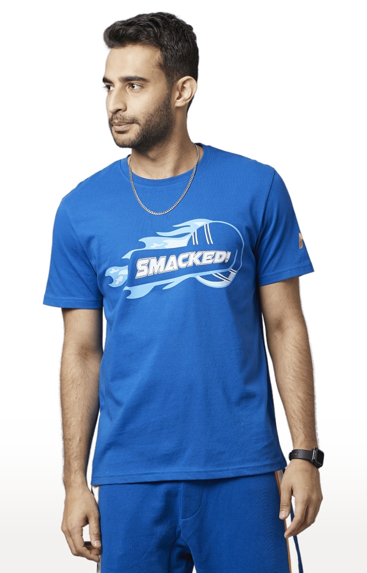 celio | Men's Blue Typographic Regular T-Shirts