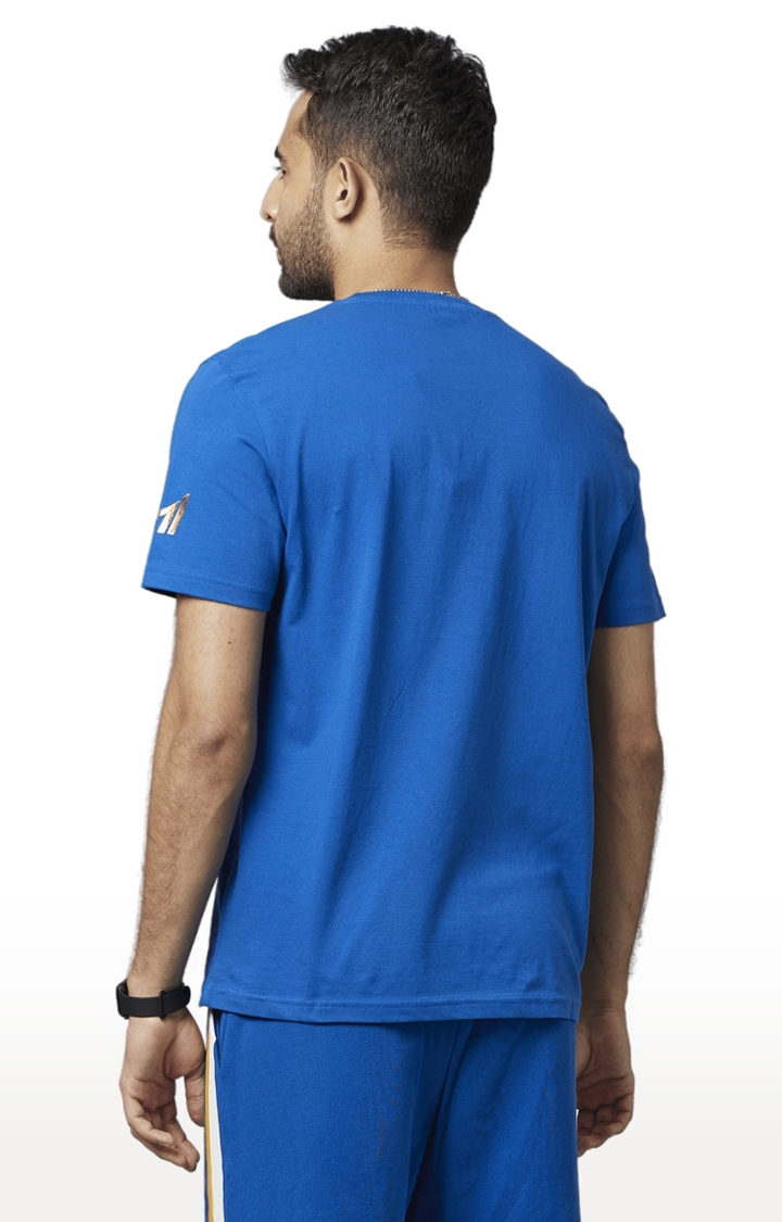 Men's Blue Typographic Regular T-Shirts