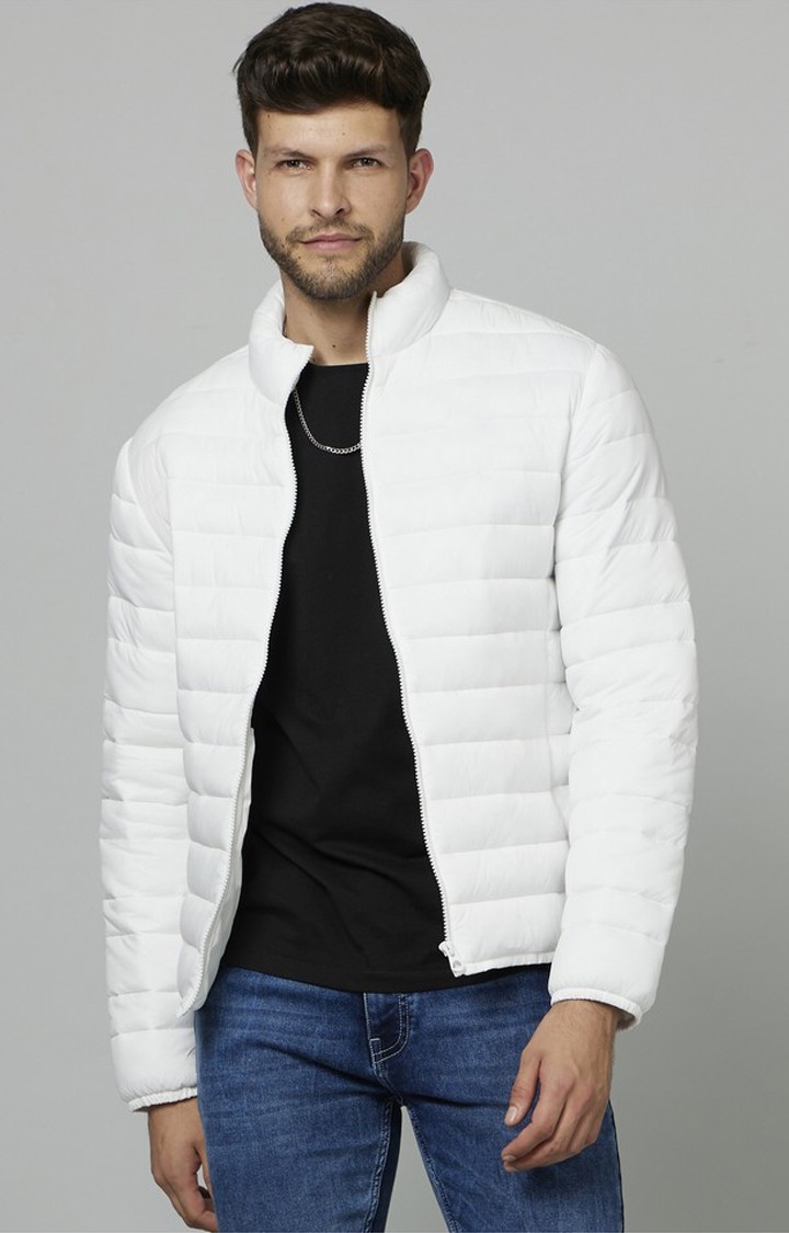 Men s White Solid Bomber Jackets