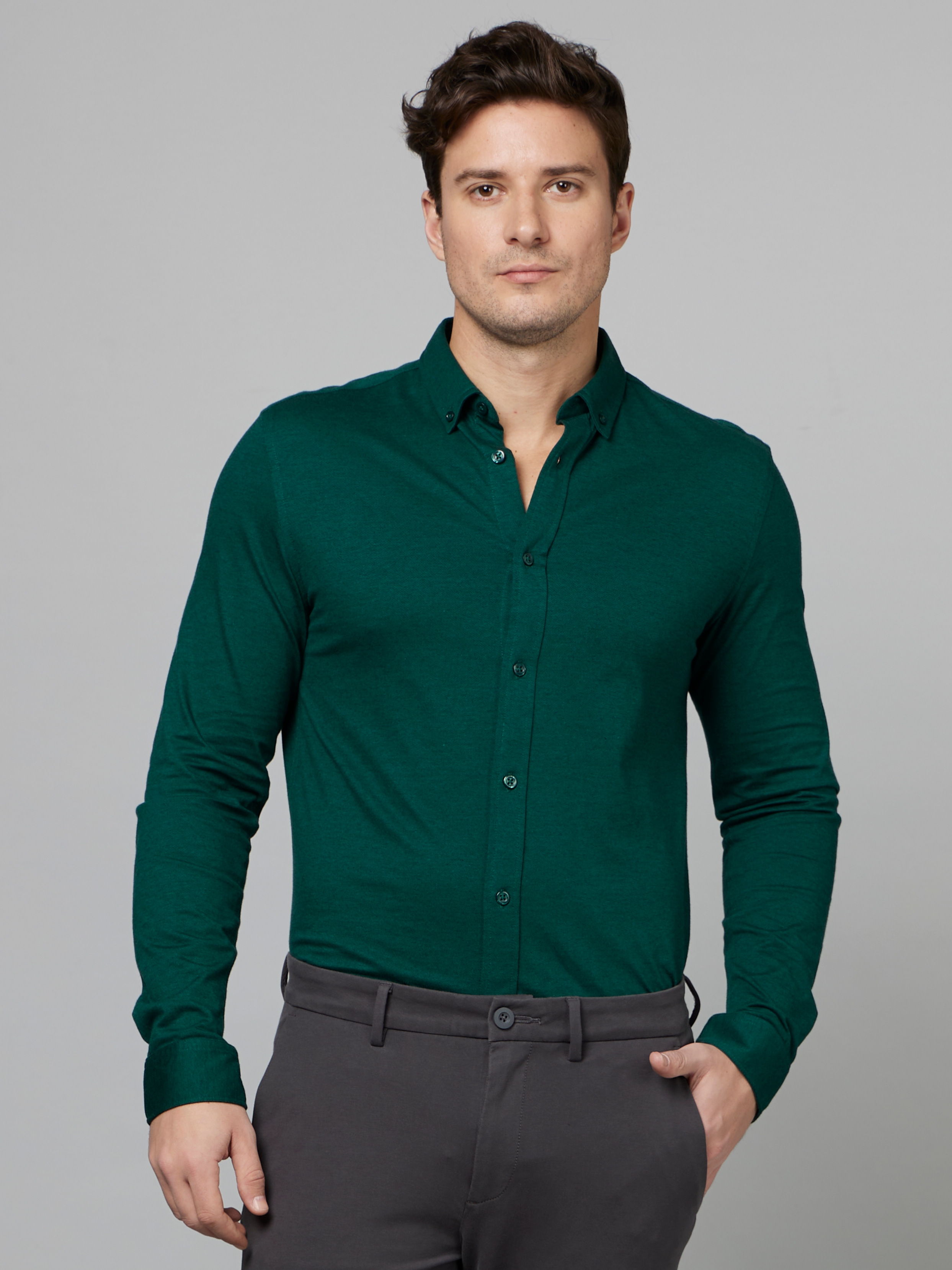 Men's Green Textured Formal Shirts
