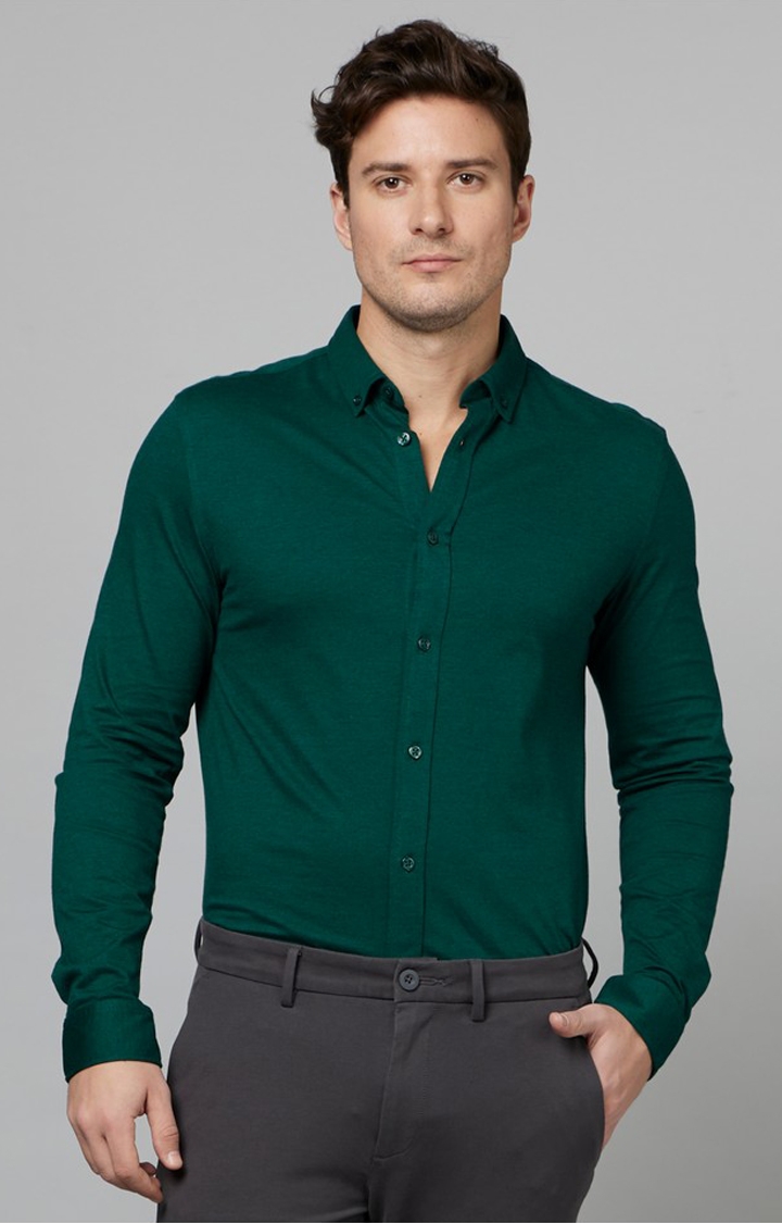 celio | Men's Green Textured Formal Shirts