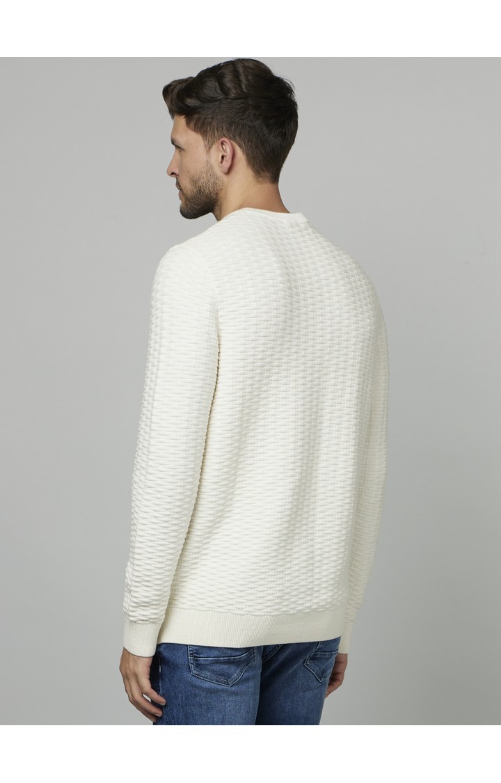 Men's White Solid Sweaters