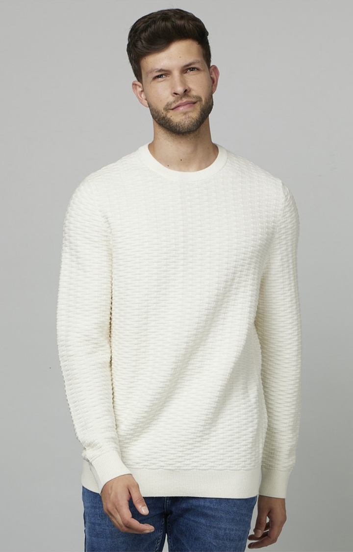 celio | Men's White Solid Sweaters