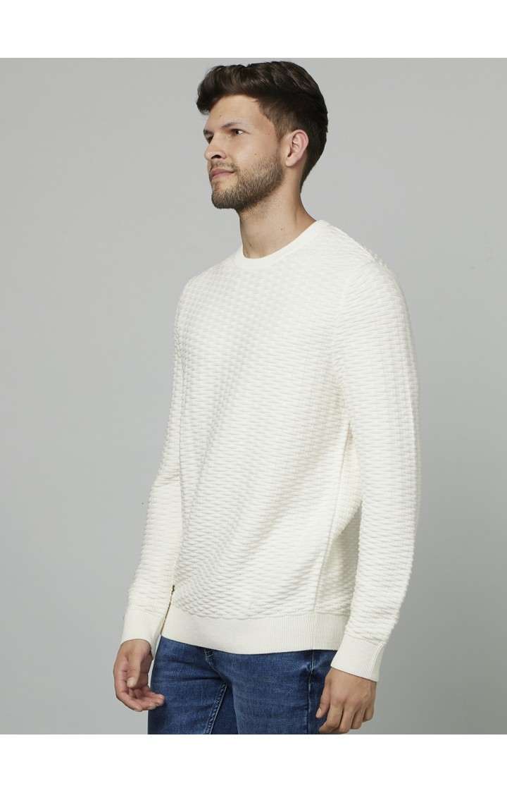 Men's White Solid Sweaters