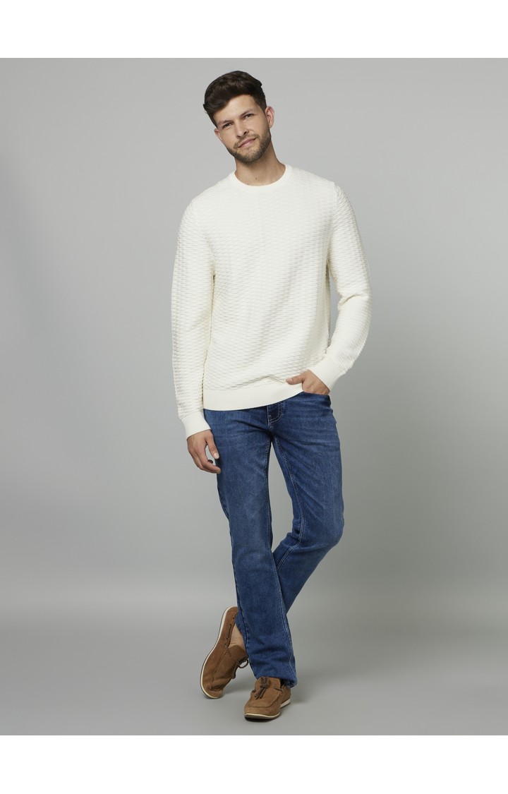 Men's White Solid Sweaters
