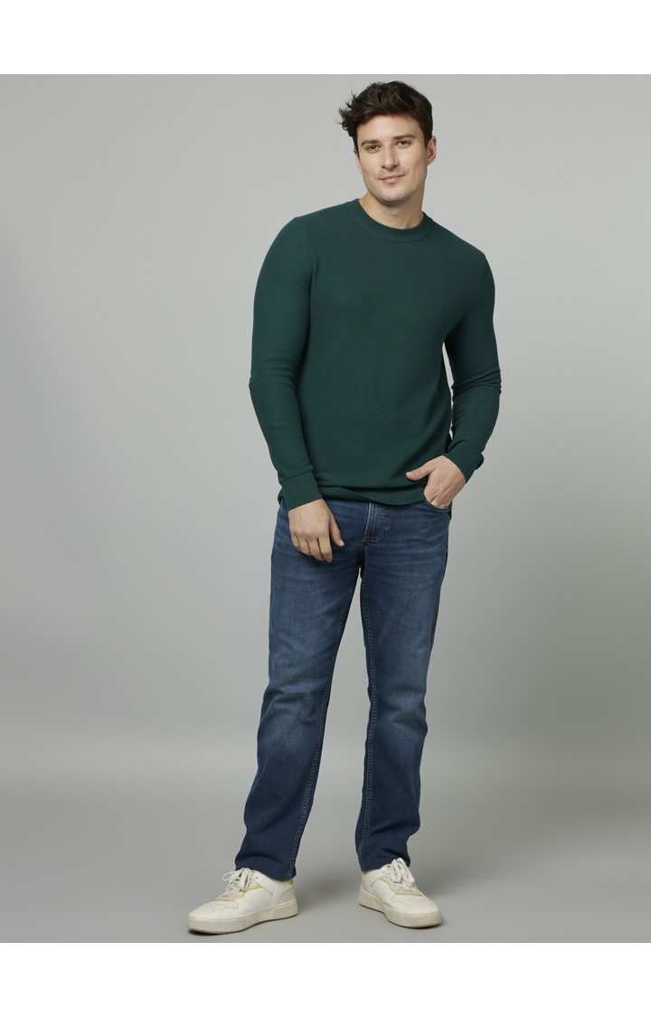 Men's Green Solid Sweaters