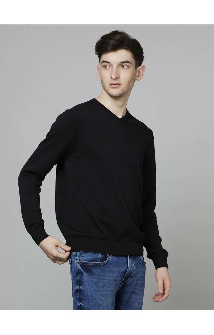 Men's Black Solid Sweaters