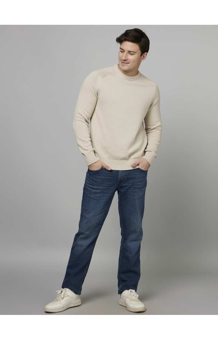 Men's Beige Solid Sweaters
