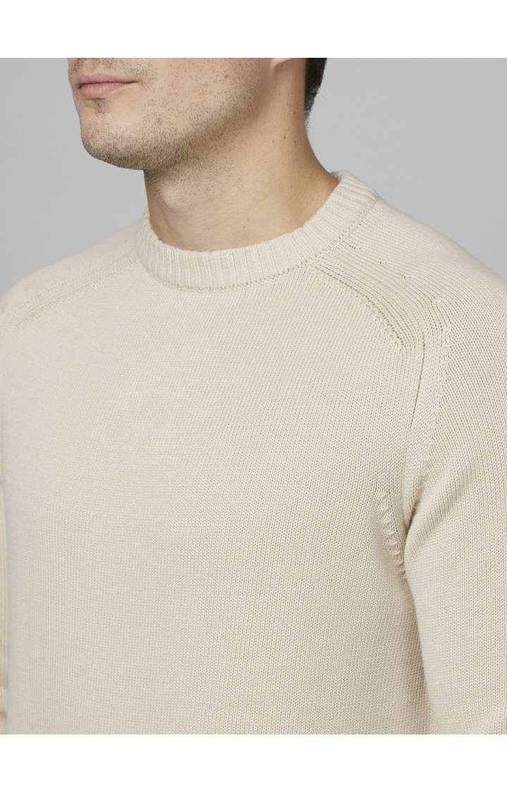 Men's Beige Solid Sweaters