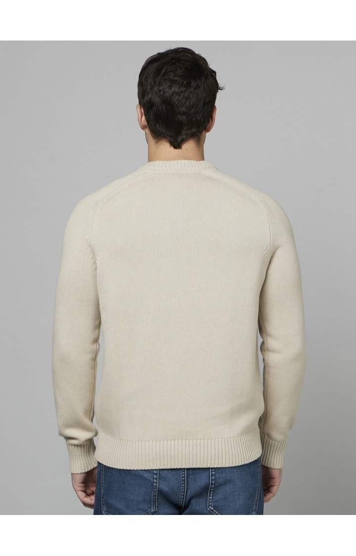 Men's Beige Solid Sweaters
