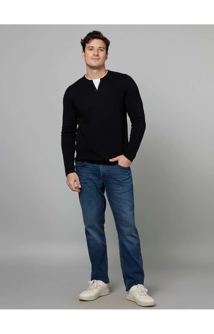 Men's Black Solid Sweaters