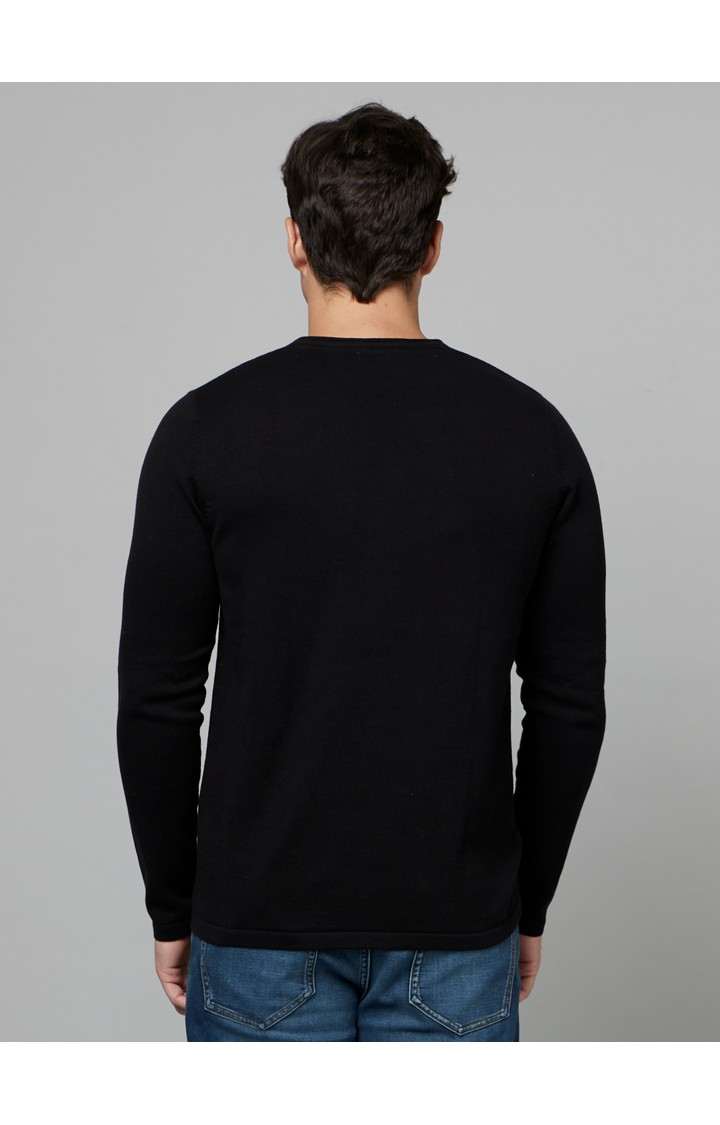 Men's Black Solid Sweaters