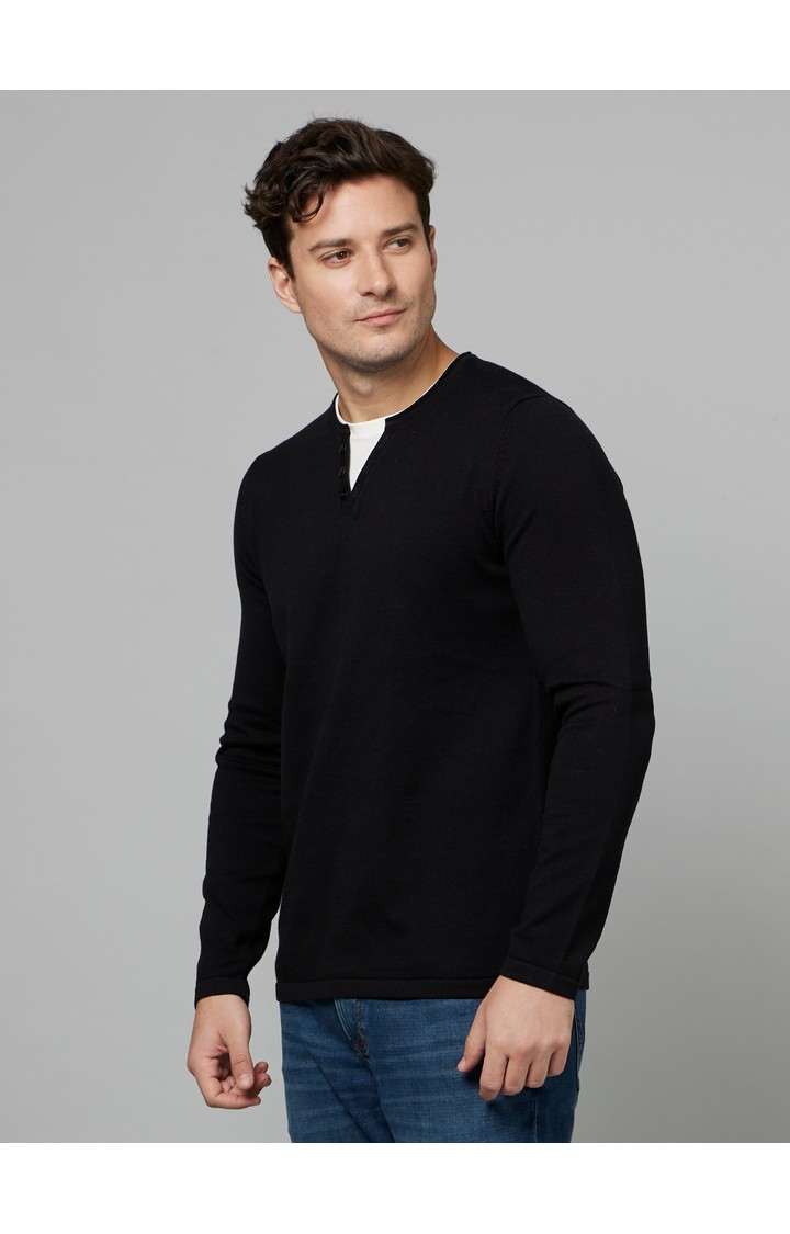 Men's Black Solid Sweaters