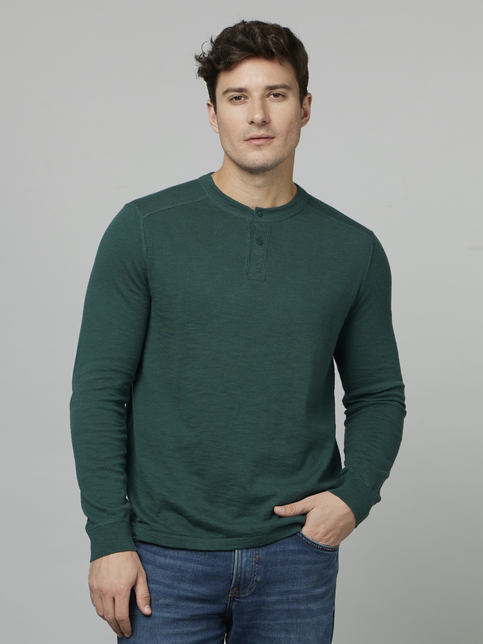 celio | Men's Green Solid Sweaters