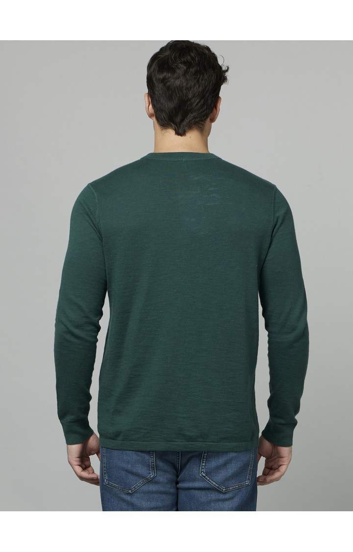 Men's Green Solid Sweaters