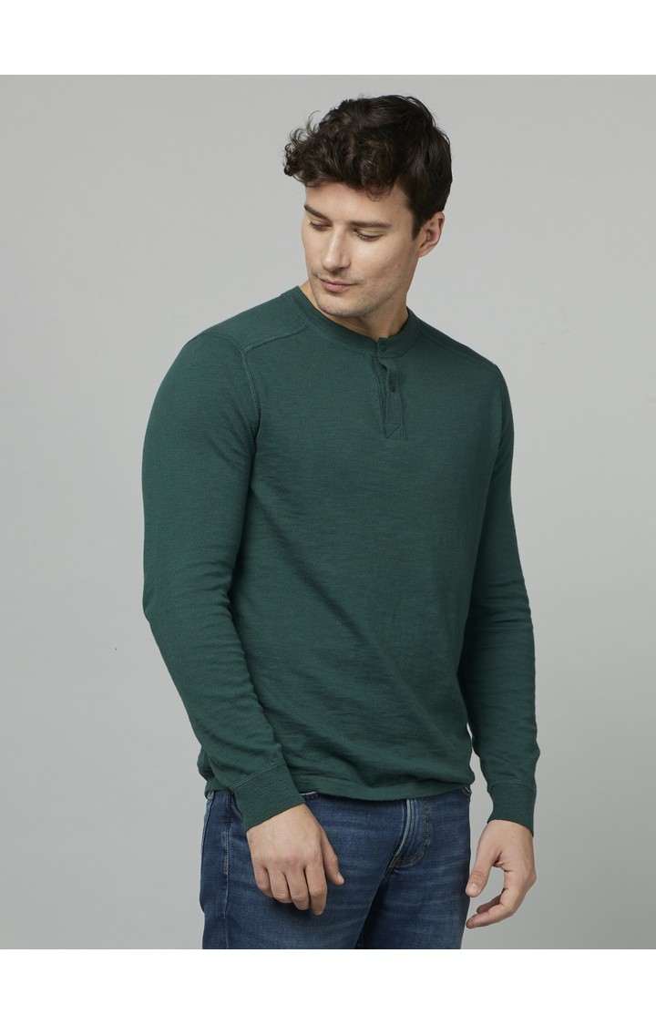Men's Green Solid Sweaters