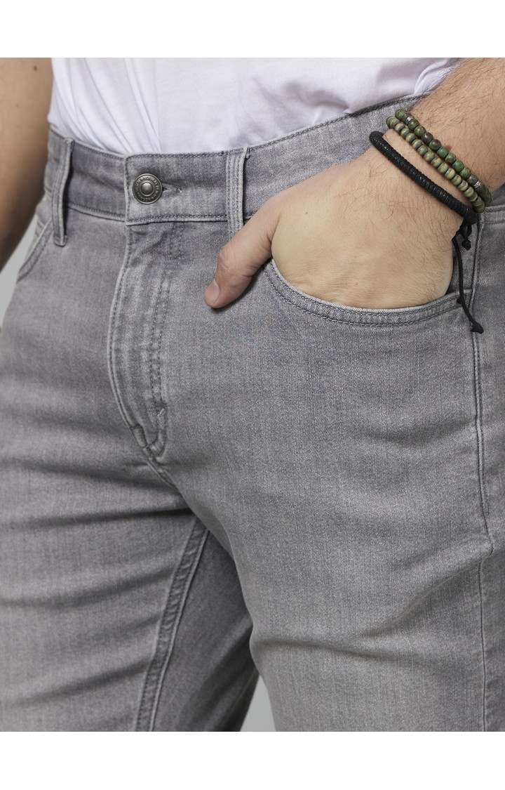 Men's Grey Cotton Blend Solid Slim Jeans