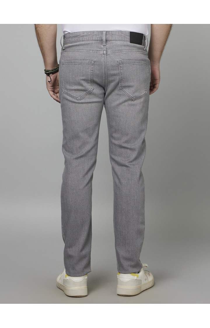 Men's Grey Cotton Blend Solid Slim Jeans