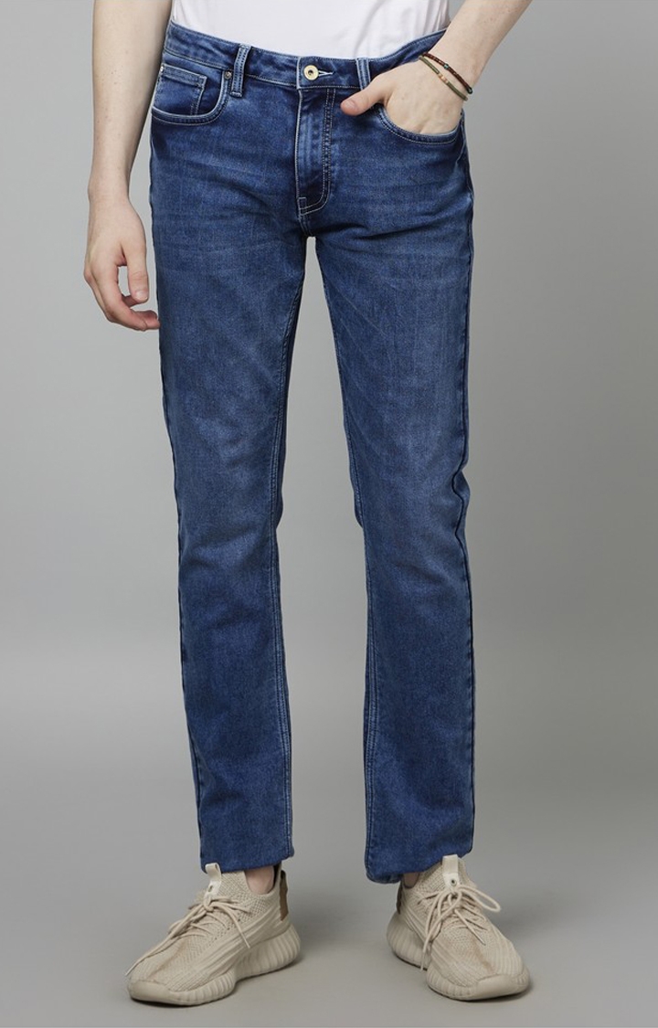 celio | Men's Blue Cotton Blend Solid Slim Jeans