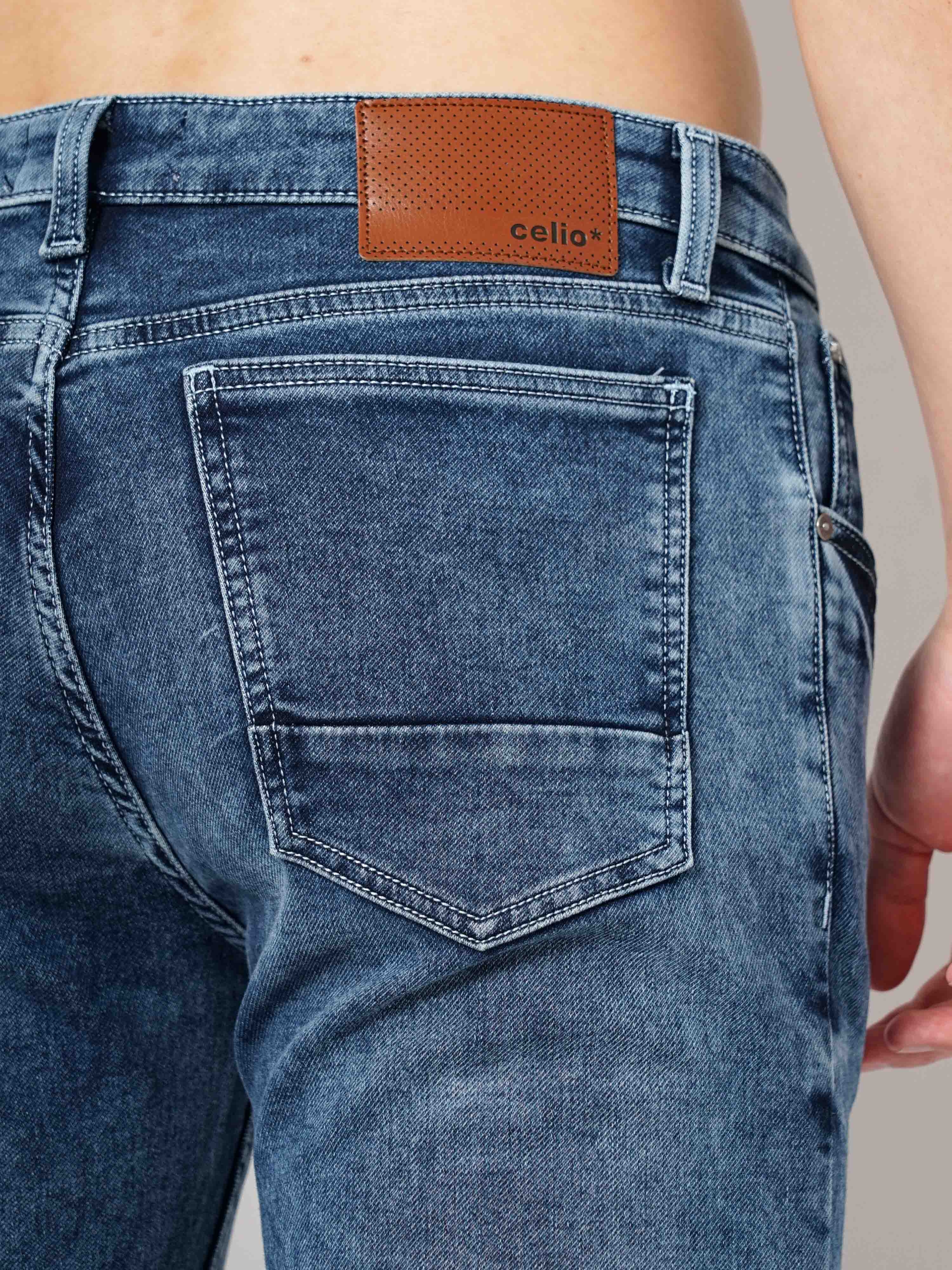celio | Men's Solid Knit Denim Jeans 7