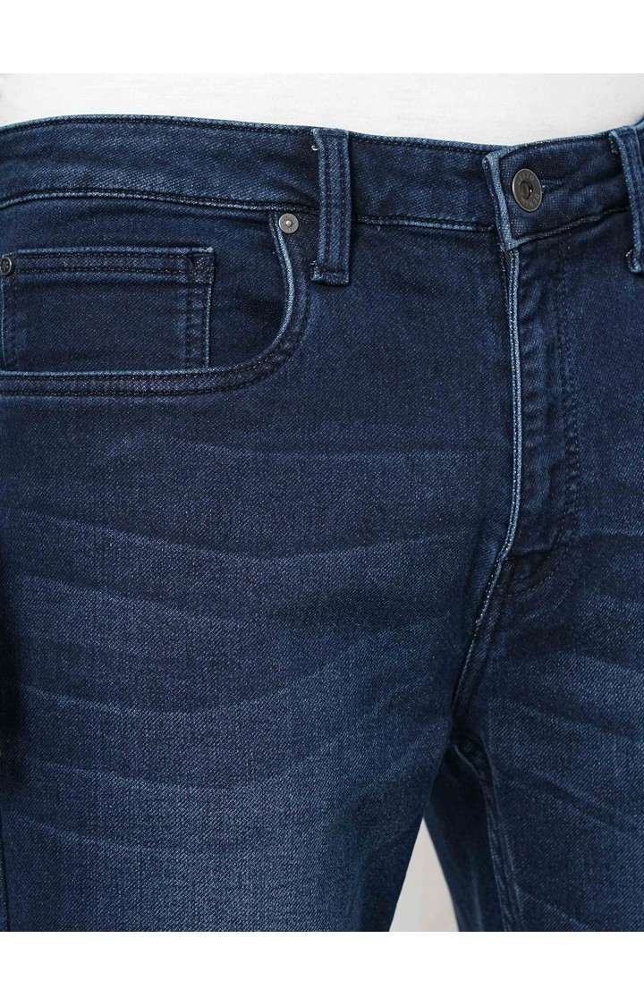 Celio Men Blue Solid Straight Fit Cotton Knit Denim Jeans