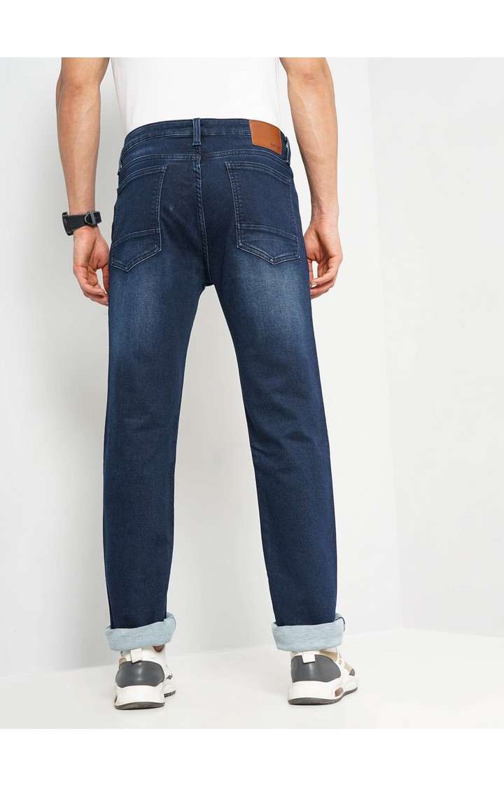 Celio Men Blue Solid Straight Fit Cotton Knit Denim Jeans