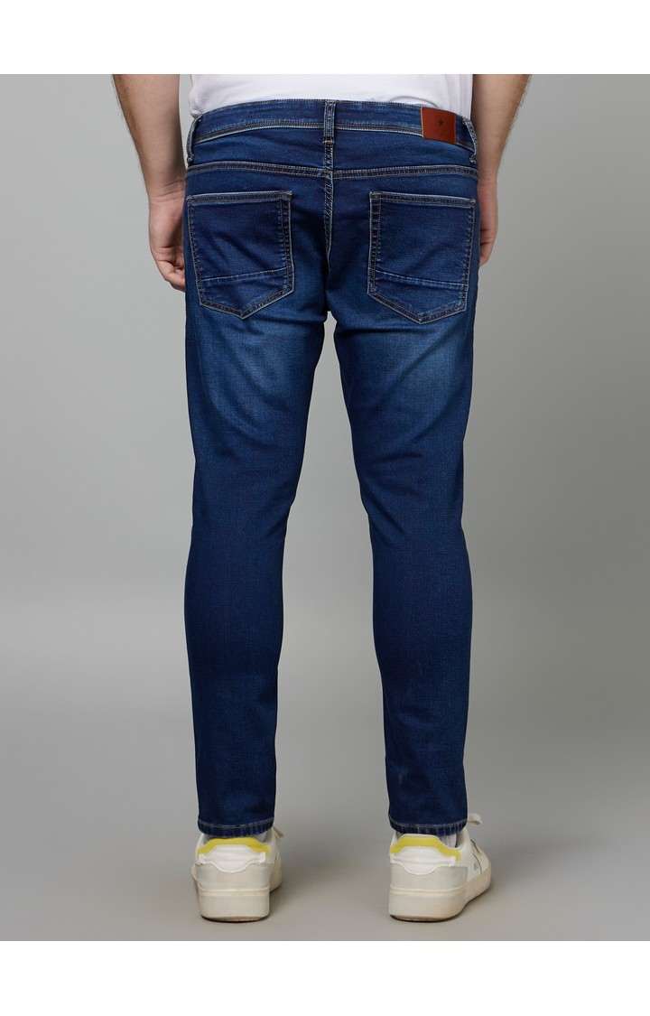Men's Blue Cotton Blend Solid Slim Jeans
