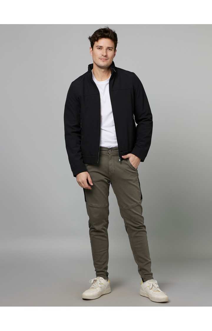 Men's Green Cotton Blend Solid Slim Jeans