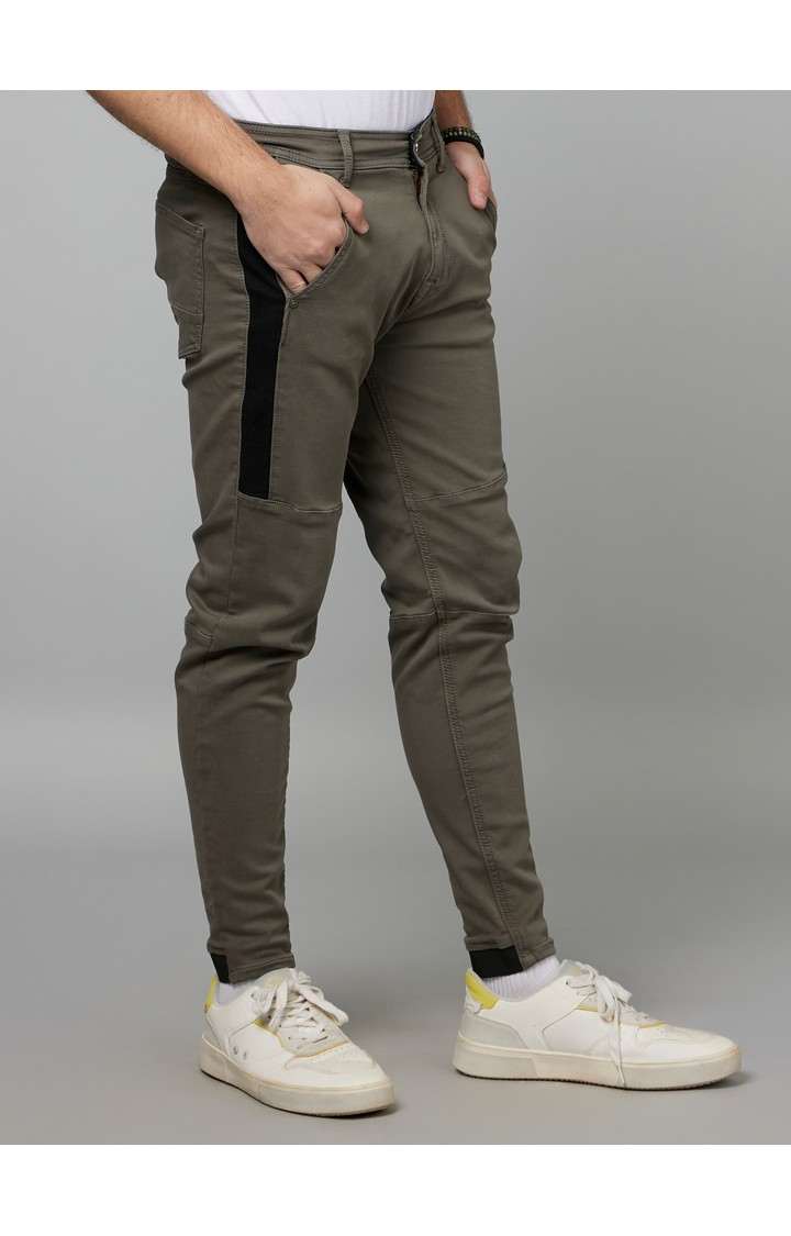 Men's Green Cotton Blend Solid Slim Jeans