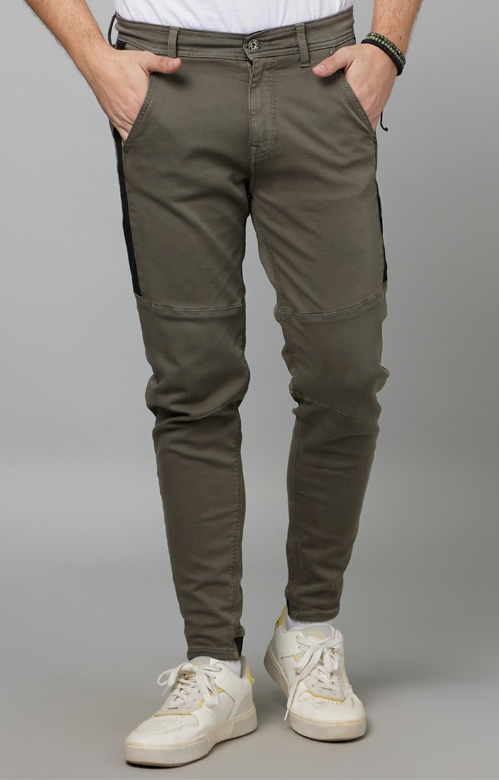 celio | Men's Green Cotton Blend Solid Slim Jeans