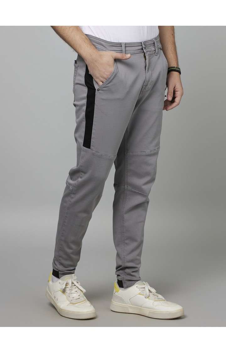 Men's Grey Cotton Blend Solid Trousers