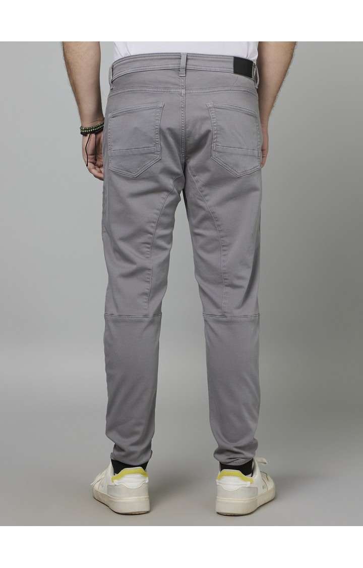 Men's Grey Cotton Blend Solid Trousers