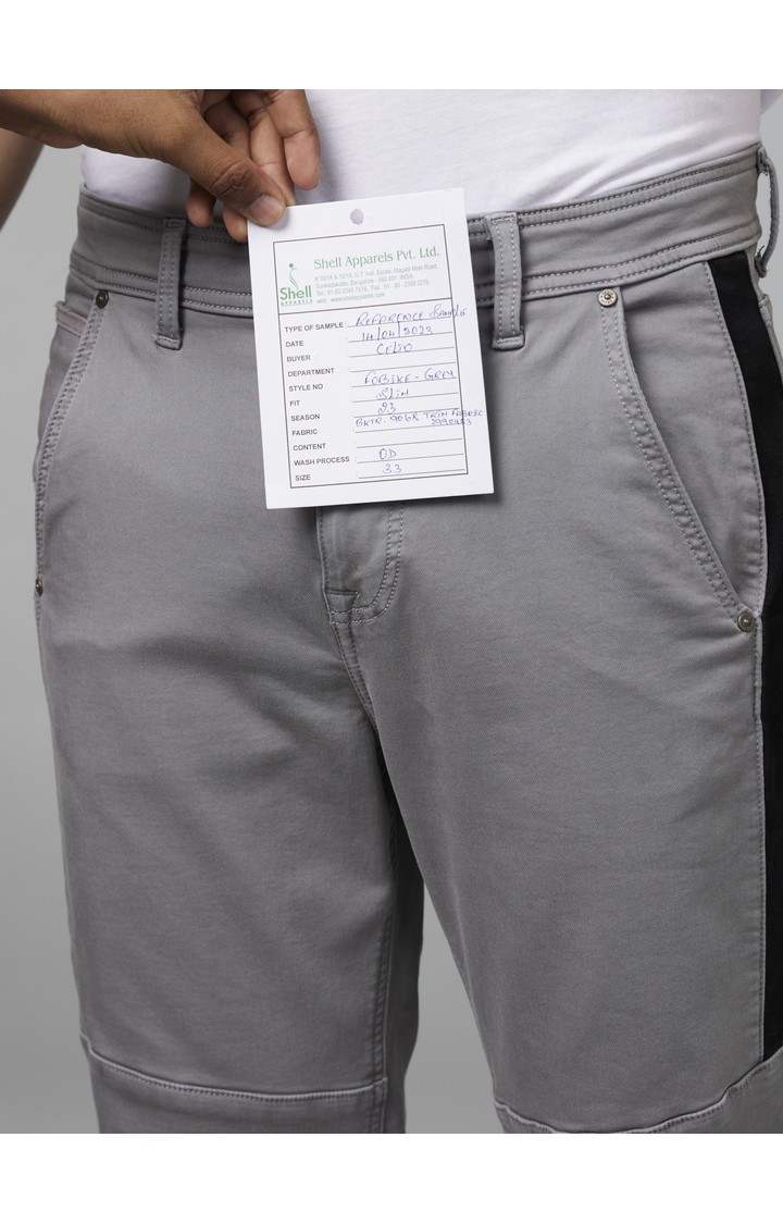 Men's Grey Cotton Blend Solid Trousers