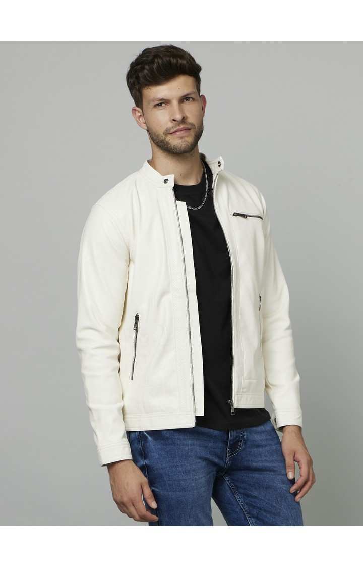 Men's White Solid Western Jackets