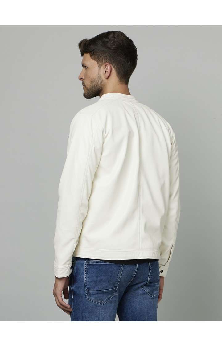 Men's White Solid Western Jackets