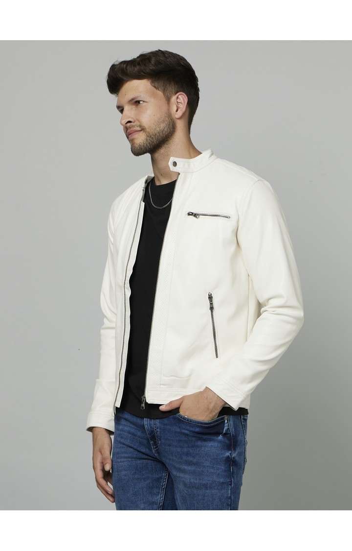 Men's White Solid Western Jackets
