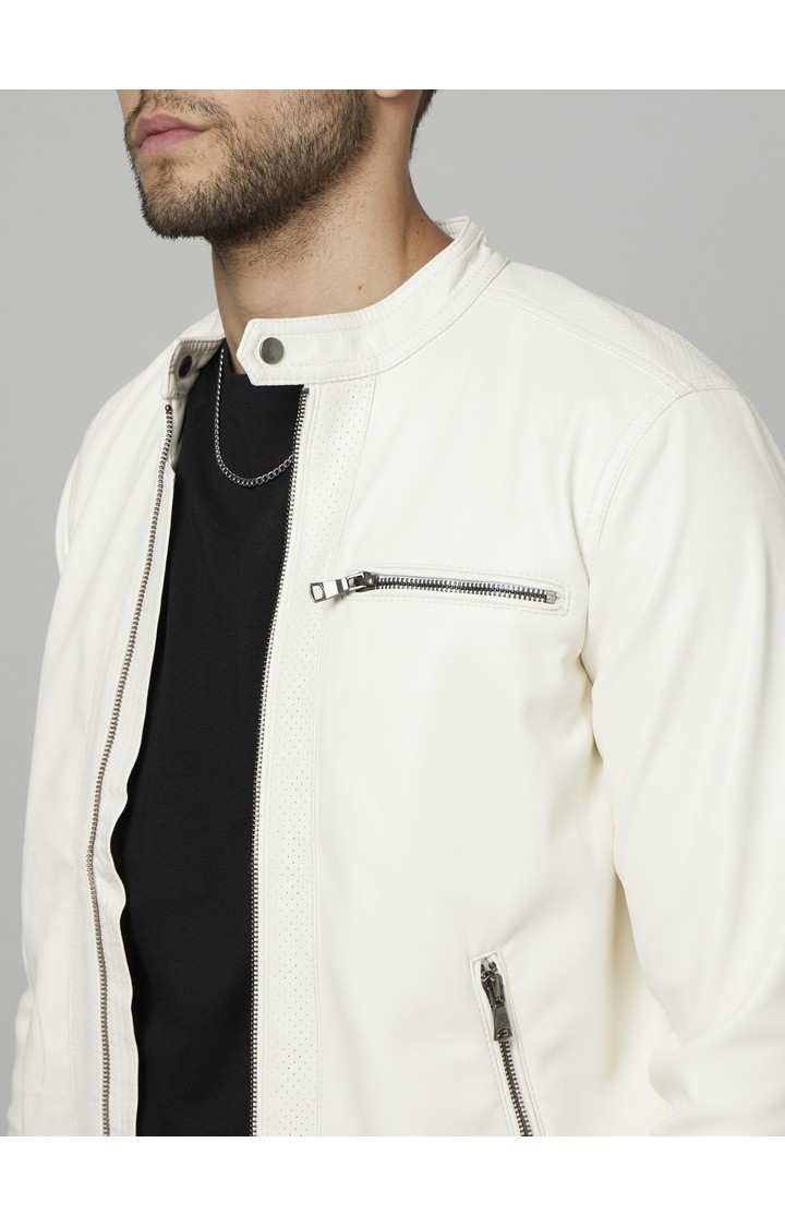 Men's White Solid Western Jackets