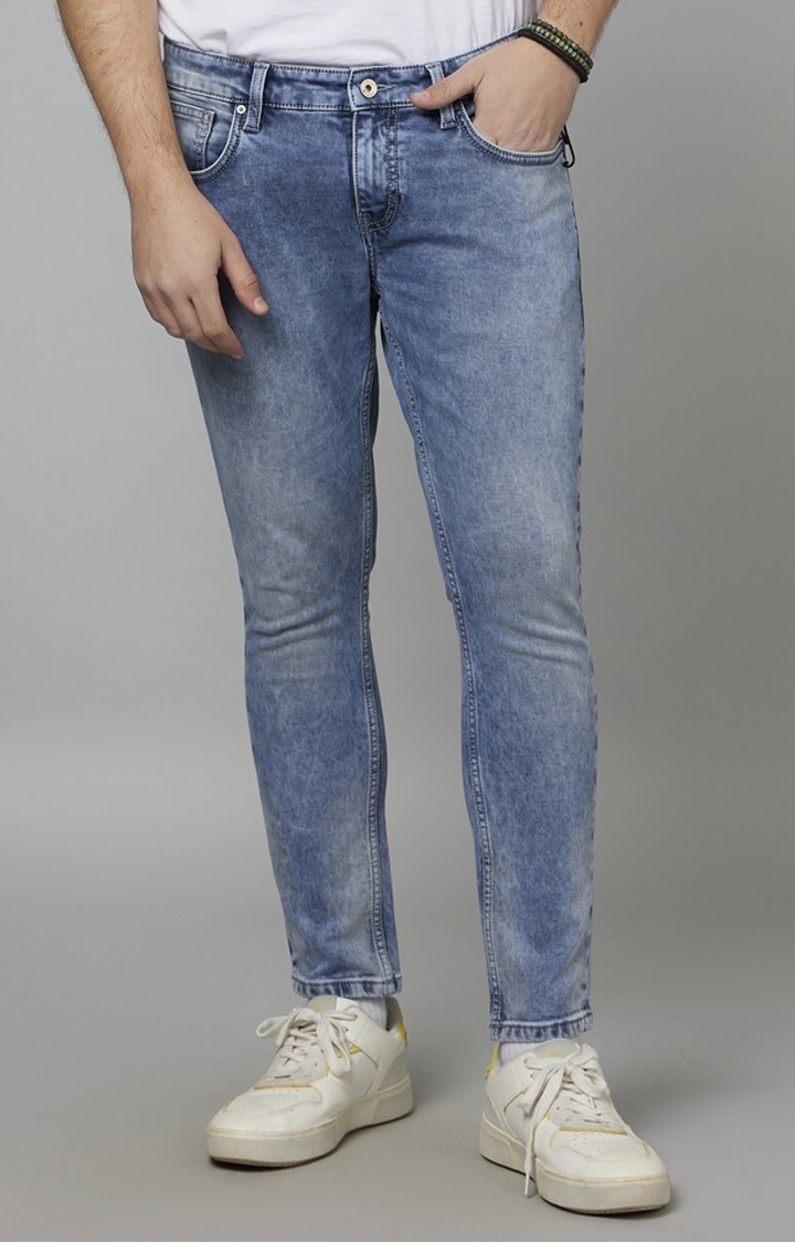 celio | Men's Blue Cotton Blend Solid Slim Jeans