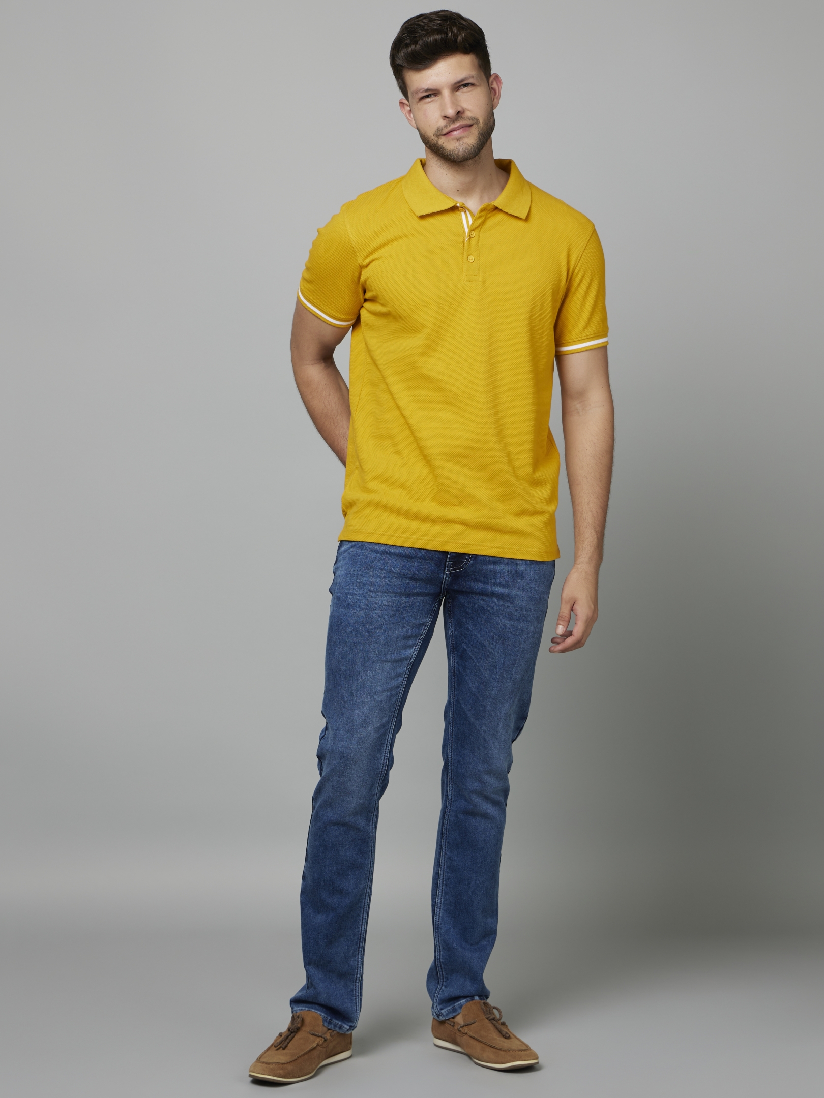 Men's Yellow Solid Polos