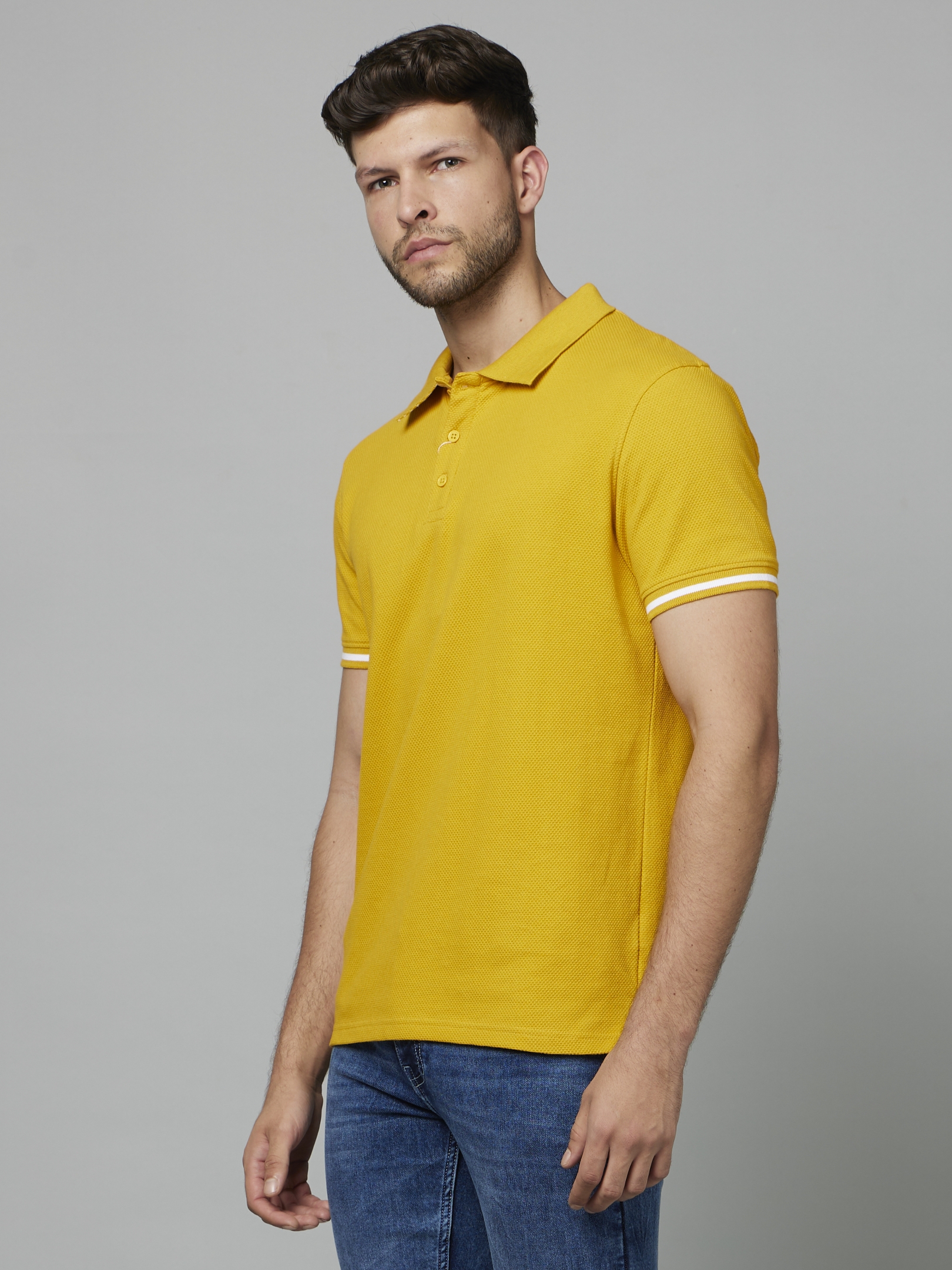 Men's Yellow Solid Polos