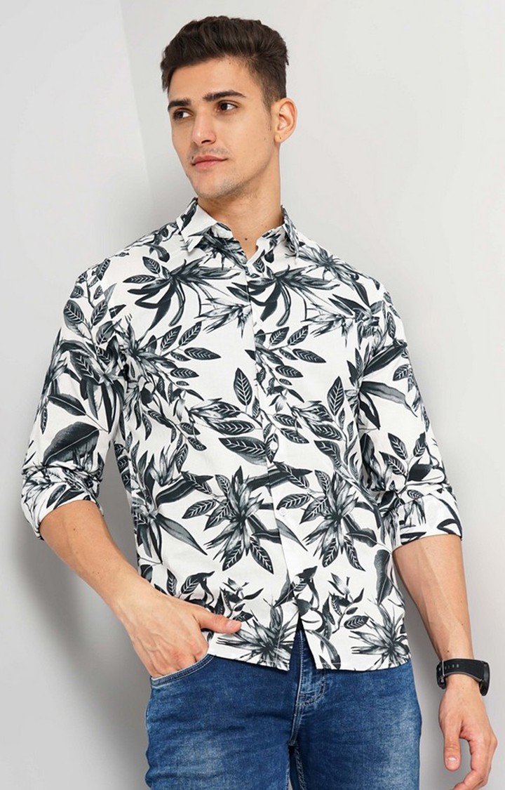 Men's White Printed Casual Shirts