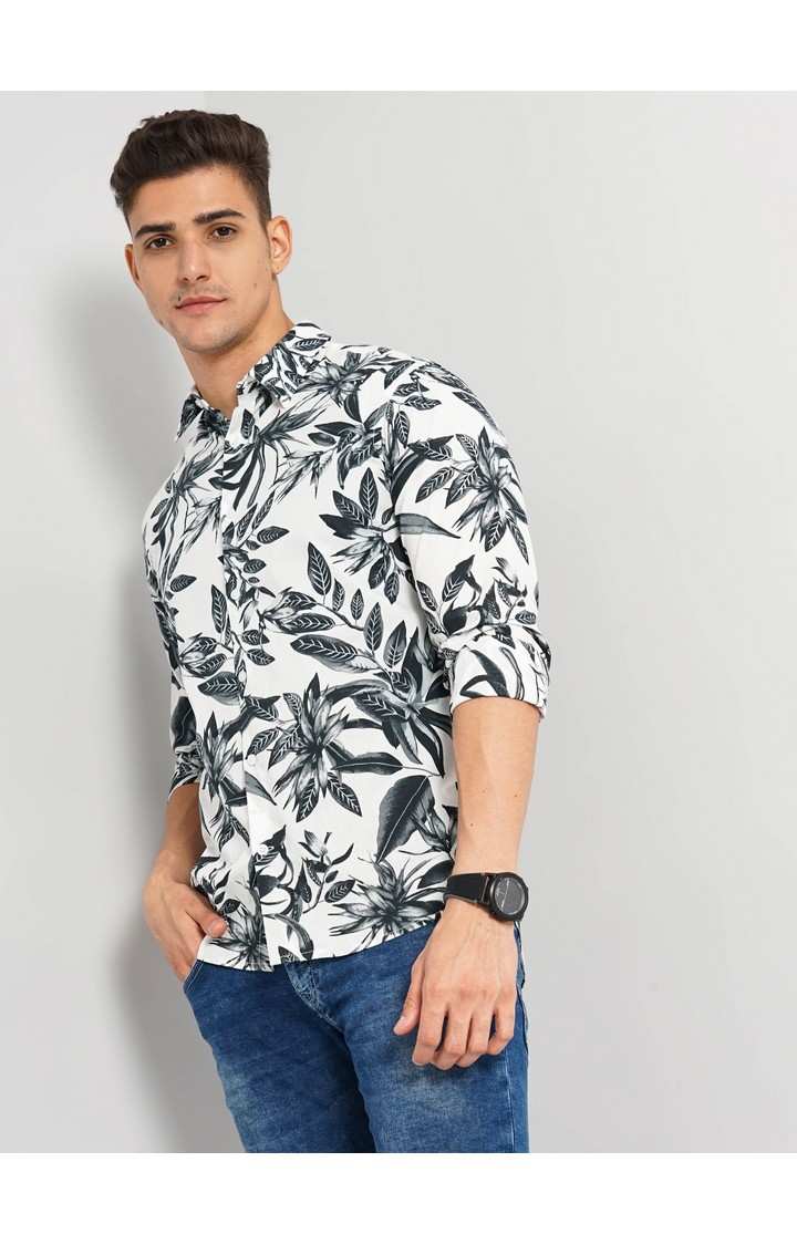 Men's White Printed Casual Shirts