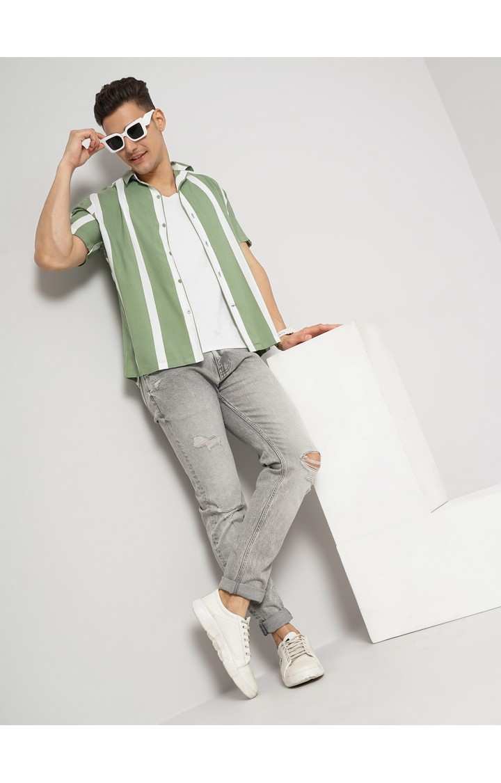 Men's Green Striped Casual Shirts