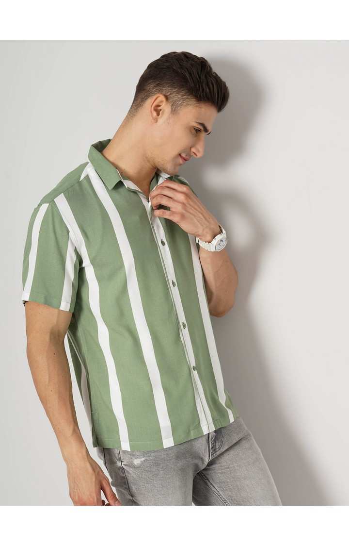 Men's Green Striped Casual Shirts