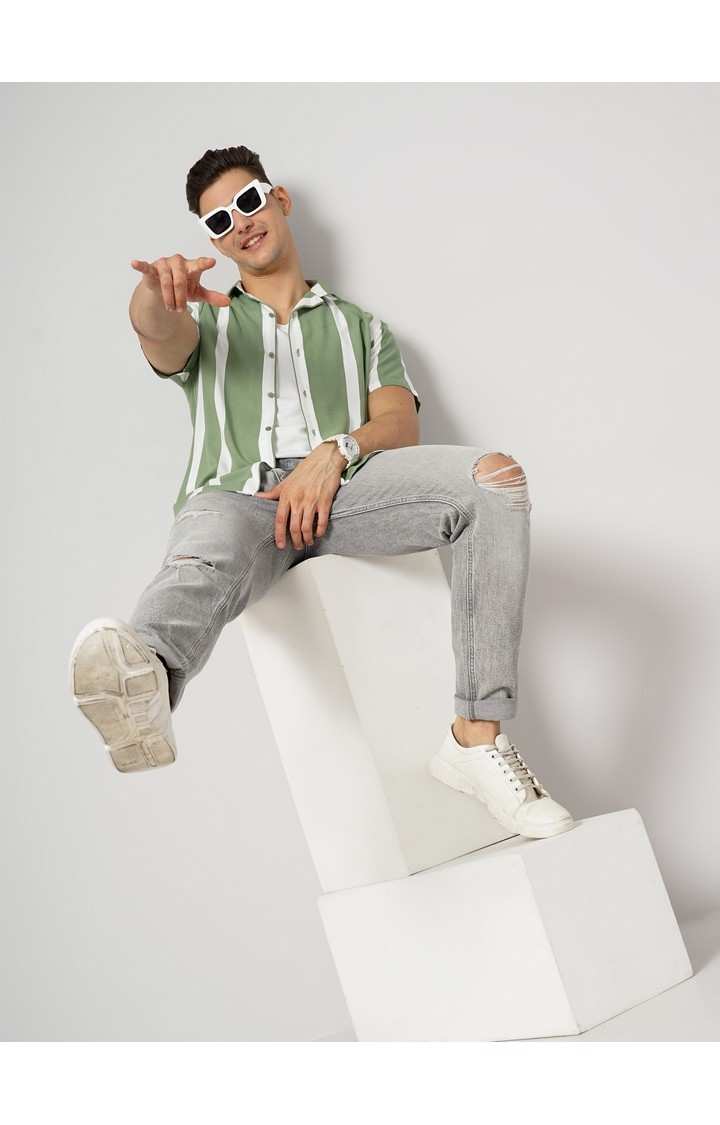 Men's Green Striped Casual Shirts