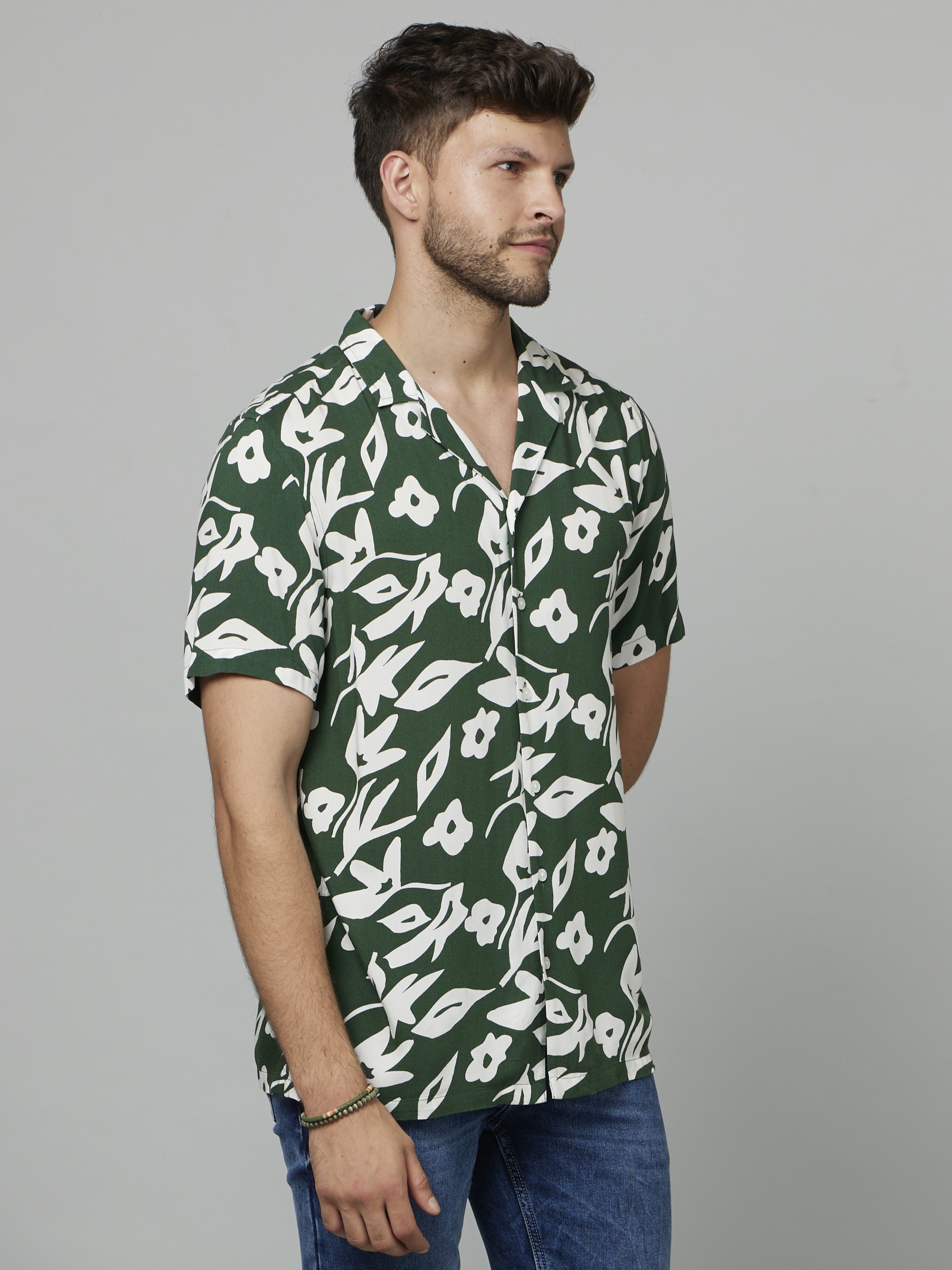 Men's Green Floral Casual Shirts