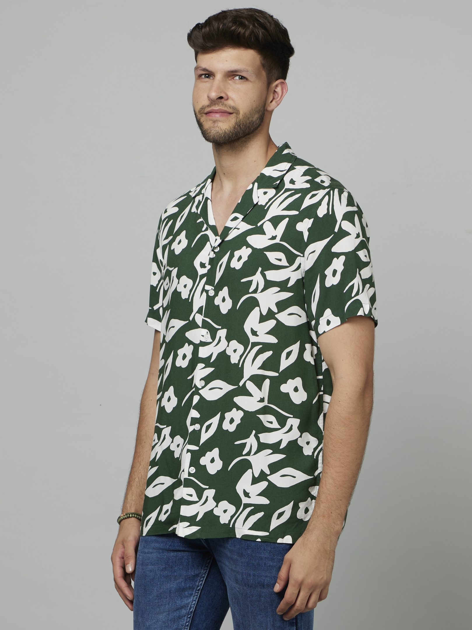 Men's Green Floral Casual Shirts