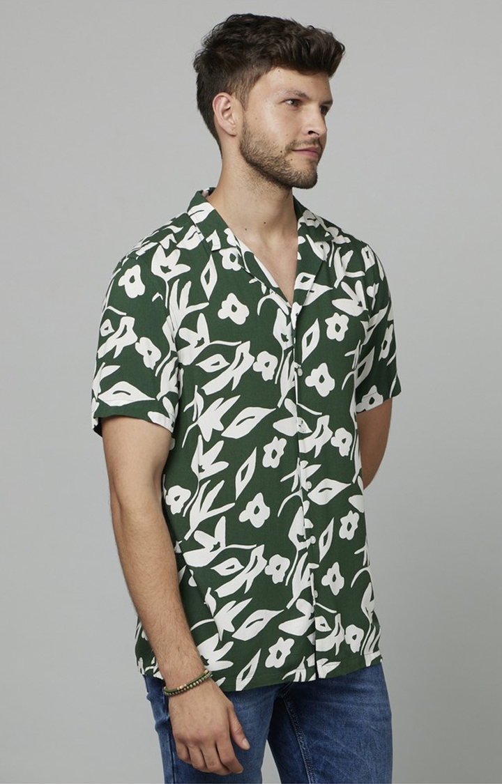 celio | Men's Green Floral Casual Shirts