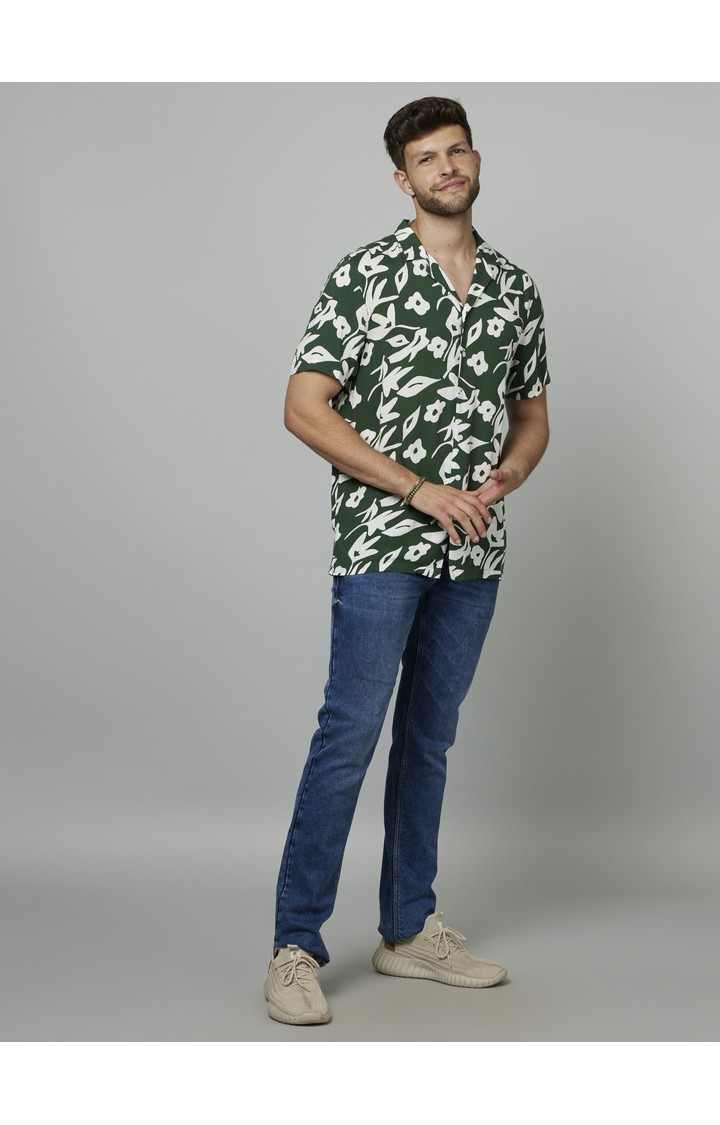 Men's Green Floral Casual Shirts