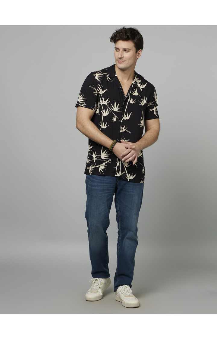 Men's Black Floral Casual Shirts
